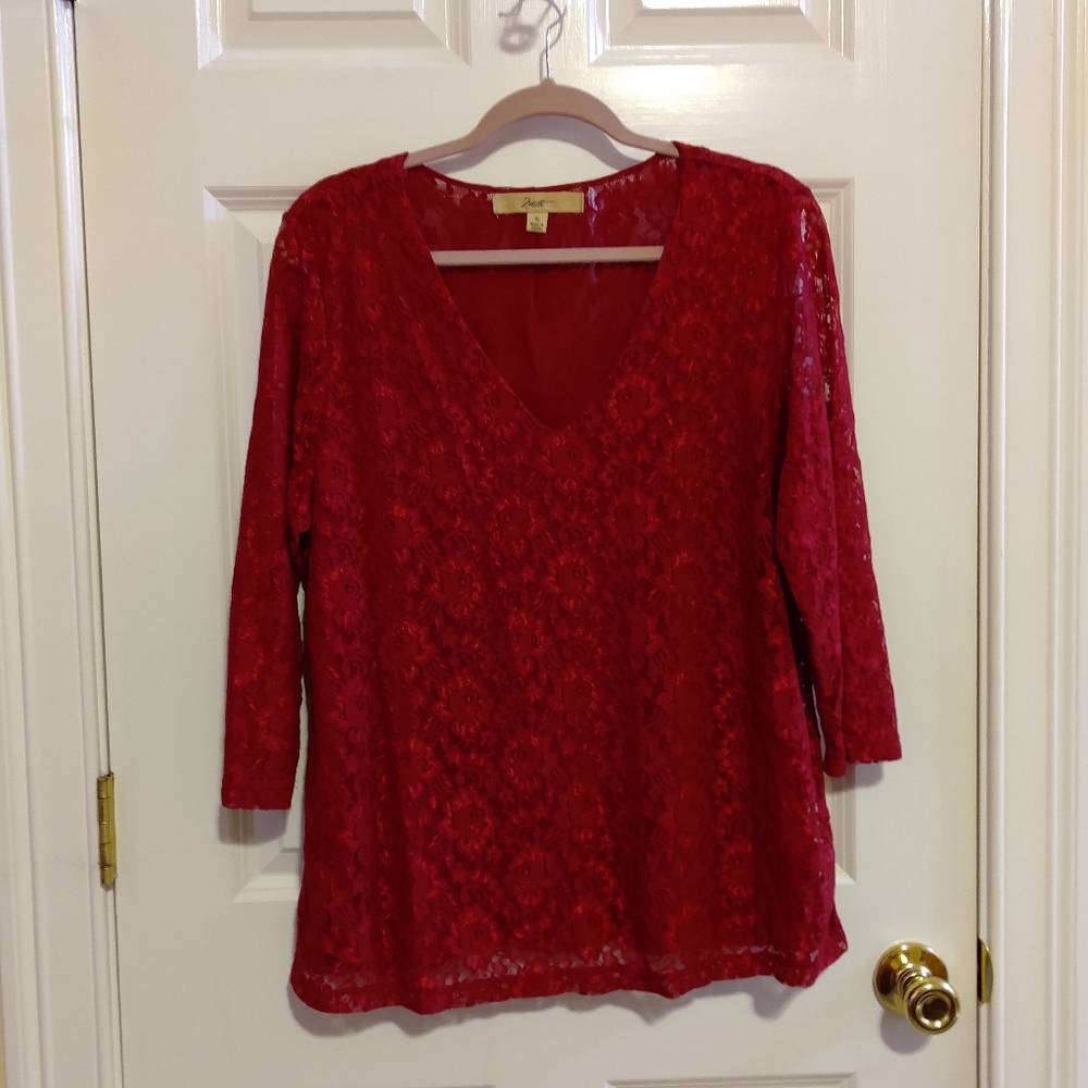 Motto Women's Red Lace 3/4 Sleeve Blouse Top Size XL